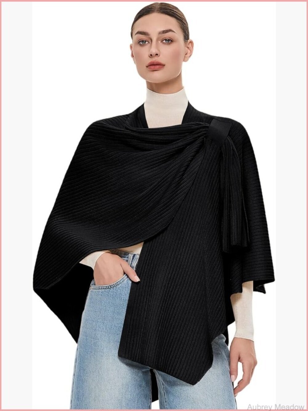 Elegant Cross Front Shawl Wrap Knitted Poncho Cape Lightweight Soft Travel Wrap
